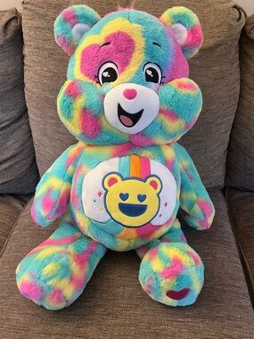 Care Bears Good Vibes Bear Jumbo Plush Soft Fuzzy Stuffed Animal Rainbow Tie Dye